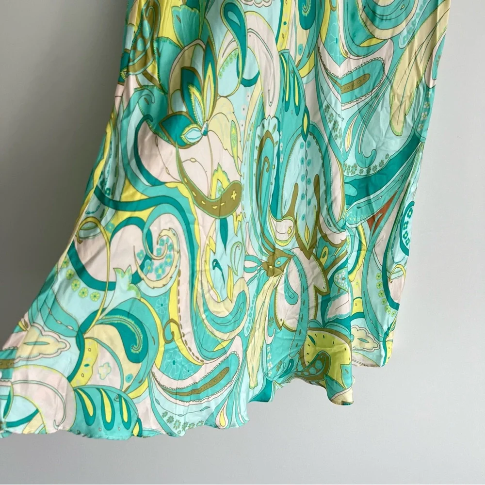 ZARA Sea Green Spring Multicolor 100% Viscose A Line Side Zip Midi Skirt Sz L